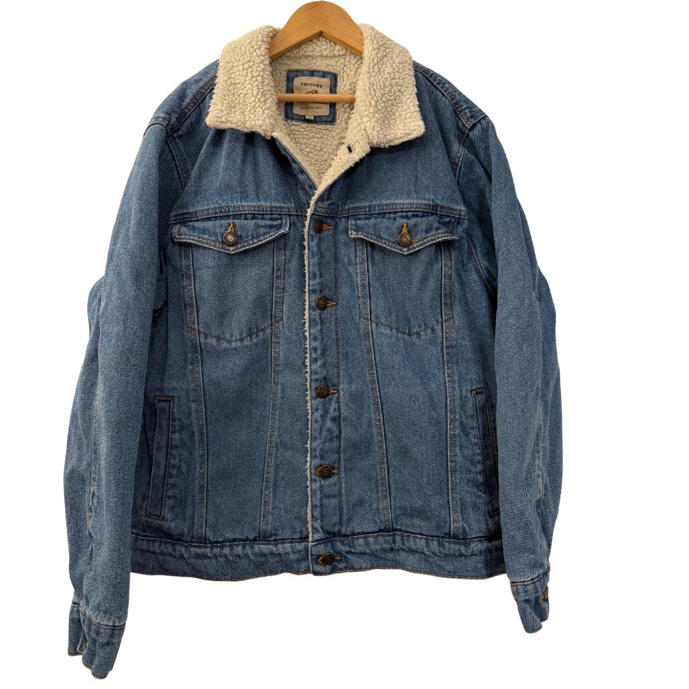 Victory Outfitters Men’s Sherpa Lined Denim Jacket, Size M, Blue Jean Button Up